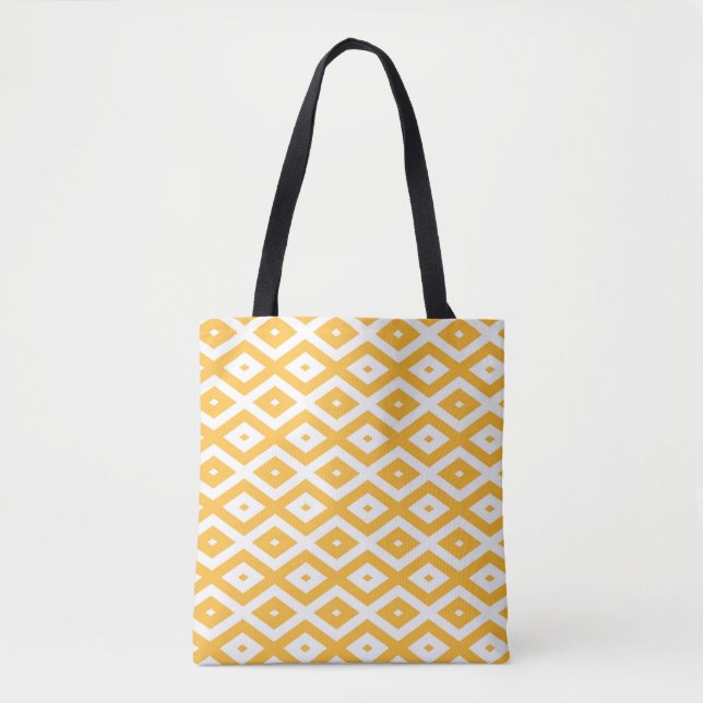 Sunny yellow and white diamond pattern tote bag (Front)