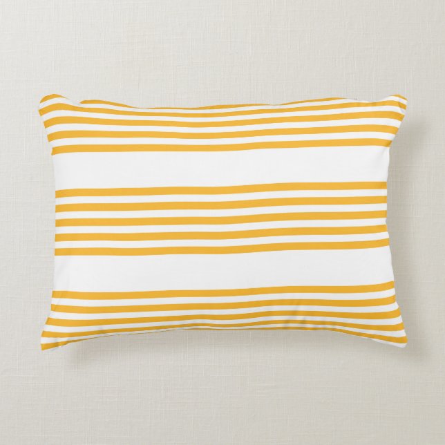 Sunny yellow and white five stripe pattern decorative cushion (Front)