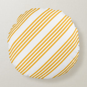 Sunny yellow and white five stripe pattern round cushion