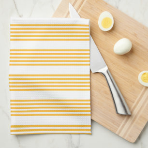 Sunny yellow and white five stripe pattern tea towel