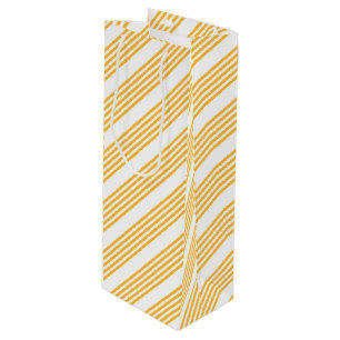 Sunny yellow and white five stripe pattern wine gift bag