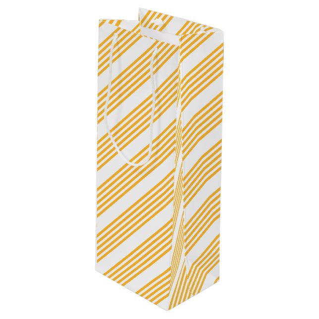 Sunny yellow and white five stripe pattern wine gift bag (Front Angled)