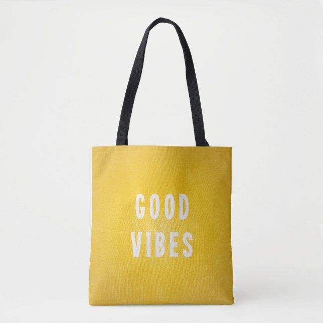 Sunny Yellow and White Good Vibes Vacation / Beach Tote Bag (Front)