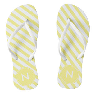 Sunny Yellow and White Striped and Monogrammed  Flip Flops