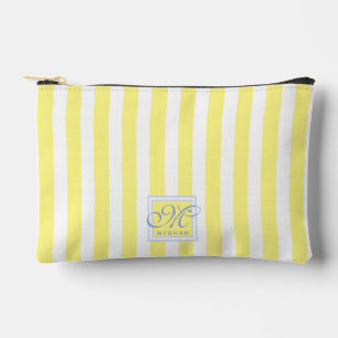 Sunny Yellow and White Stripes - Monogrammed Accessory Pouch