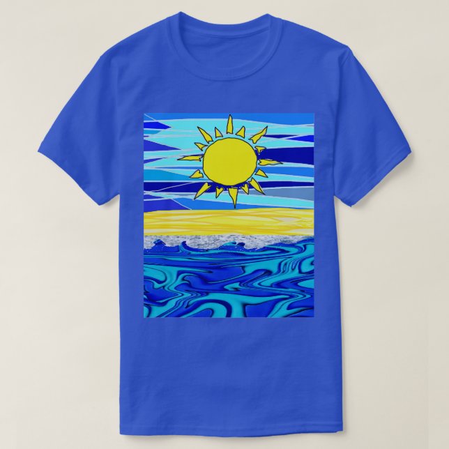 Sunny Yellow Blue Sea T-Shirt (Design Front)
