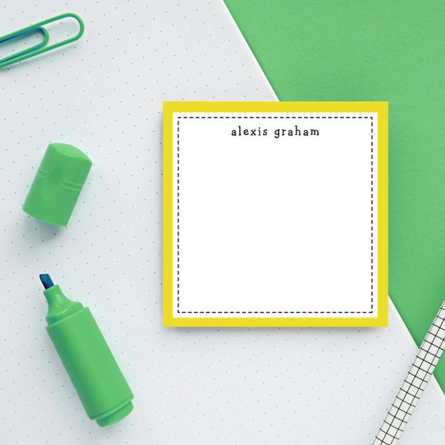 Sunny Yellow Border Add Name Personalised Post-it Notes (Creator Uploaded)