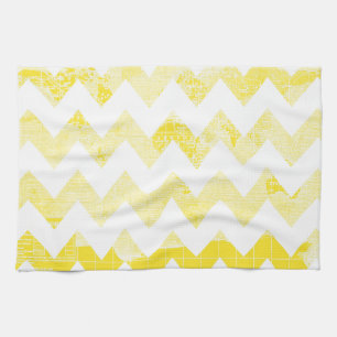 Sunny Yellow Chevrons on a Yellow Map Tea Towel