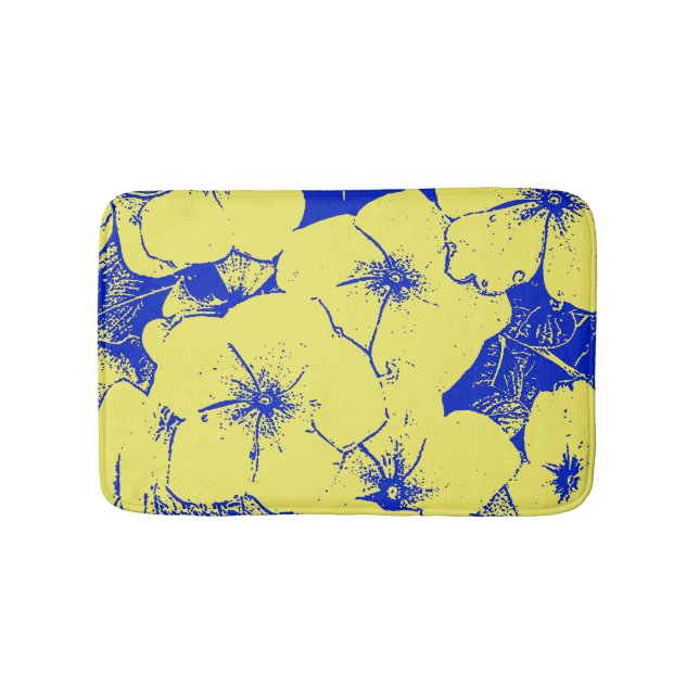 Sunny Yellow Cobalt Blue Floral Bath Mat (Front)