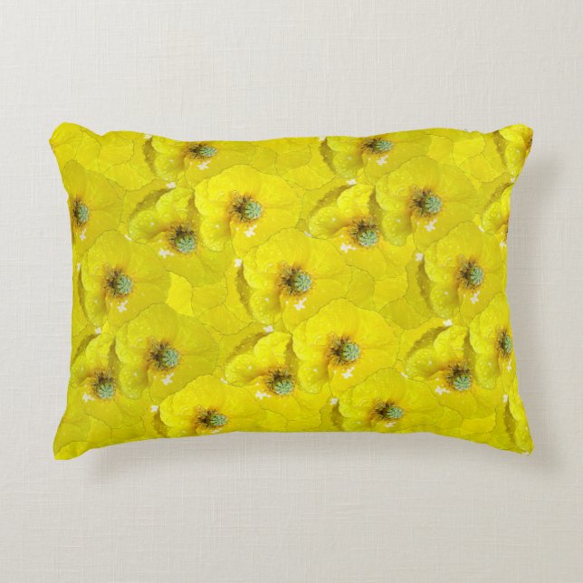 Sunny yellow corn poppy with raindrops  decorative cushion (Front)