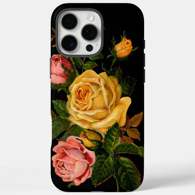 Sunny Yellow Elegance Floral Heirloom Roses Black  Case-Mate iPhone Case (Back)