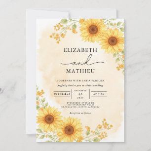 Sunny Yellow Floral Corner Wedding Invitation