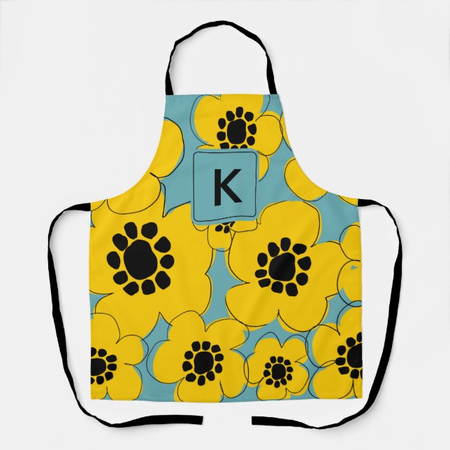 Sunny Yellow Floral Monogram Apron (Front)