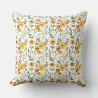 Sunny Yellow Floral Repeat Pattern Art Cushion