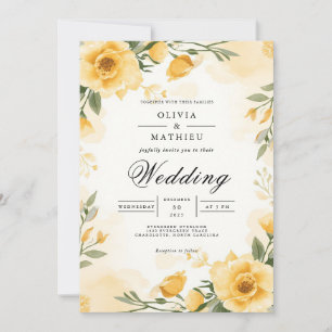 Sunny Yellow Floral Romance Wedding Invitation