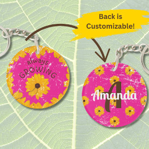 Sunny Yellow Flower Worn Look Acrylic Keychain