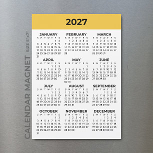 Sunny Yellow Full Year View 2027 Magnetic Calendar