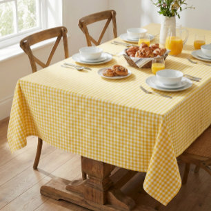 Sunny Yellow Gingham Plaid Farmhouse Cottage Tablecloth