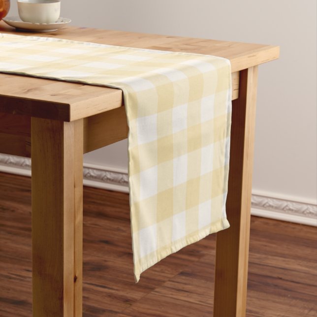 Sunny Yellow Gingham Plaid Gingham Short Table Runner (In Situ)