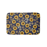 Sunny Yellow Gold Navy Sunflowers Leaves Pattern