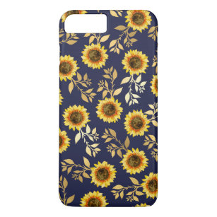 Sunny Yellow Gold Navy Sunflowers Leaves Pattern Case-Mate iPhone Case