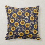 Sunny Yellow Gold Navy Sunflowers Leaves Pattern Cushion<br><div class="desc">This elegant and chic floral pattern is perfect for the summer season. it features a yellow and brown watercolor painted sunflower pattern with faux printed gold foil leaves on top of a simple navy blue background. This print is trendy, country, and modern. ***IMPORTANT DESIGN NOTE: For any custom design request...</div>