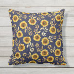 Sunny Yellow Gold Navy Sunflowers Leaves Pattern Cushion<br><div class="desc">This elegant and chic floral pattern is perfect for the summer season. it features a yellow and brown watercolor painted sunflower pattern with faux printed gold foil leaves on top of a simple navy blue background. This print is trendy, country, and modern. ***IMPORTANT DESIGN NOTE: For any custom design request...</div>
