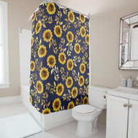 Sunny Yellow Gold Navy Sunflowers Leaves Pattern