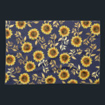 Sunny Yellow Gold Navy Sunflowers Leaves Pattern Tea Towel<br><div class="desc">This elegant and chic floral pattern is perfect for the summer season. it features a yellow and brown watercolor painted sunflower pattern with faux printed gold foil leaves on top of a simple navy blue background. This print is trendy, country, and modern. ***IMPORTANT DESIGN NOTE: For any custom design request...</div>