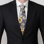 Sunny Yellow Gold Navy Sunflowers Leaves Pattern Tie<br><div class="desc">This elegant and chic floral pattern is perfect for the summer season. it features a yellow and brown watercolor painted sunflower pattern with faux printed gold foil leaves on top of a simple navy blue background. This print is trendy, country, and modern. ***IMPORTANT DESIGN NOTE: For any custom design request...</div>