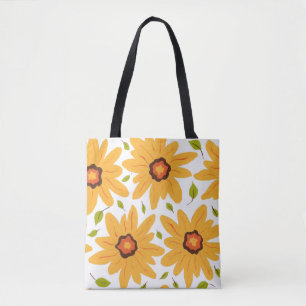 Sunny Yellow Hand-Painted Daisy Flower on White Tote Bag