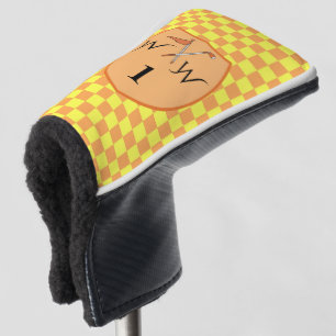 Sunny Yellow & Orange Chequered Monogram Golf Head Cover