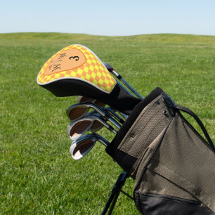 Sunny Yellow & Orange Chequered Monogram Golf Head Cover