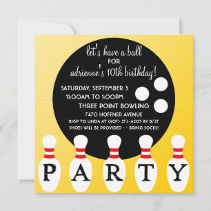 Sunny Yellow Pin Party Bowling Birthday Party Invitation