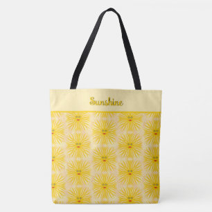 Sunny Yellow Red Sun Face Kids Beach Print Tote Bag
