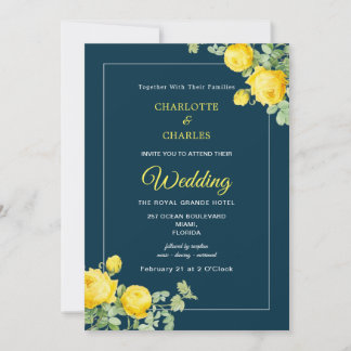 Sunny Yellow Roses Elegant Floral Wedding Invitati Invitation