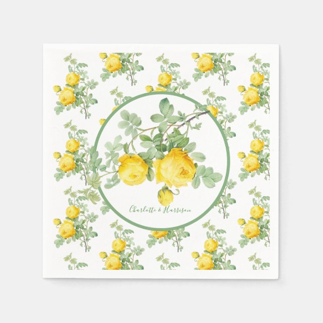 Sunny Yellow Roses Elegant Floral Wedding Napkin (Front)
