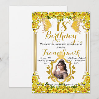 Sunny Yellow Roses Floral Birthday Invitation Card