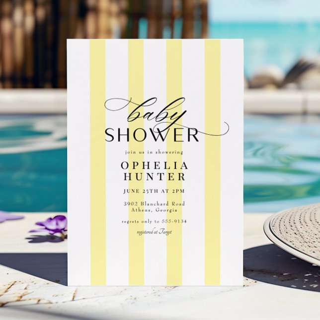 Sunny Yellow Stripe Gender Neutral Baby Shower Invitation (Creator Uploaded)