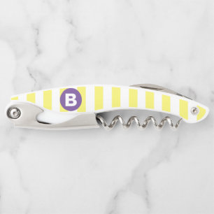 Sunny Yellow Striped Purple Monogram Corkscrew