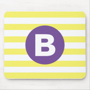 Sunny Yellow Striped Purple Monogram Mouse Mat