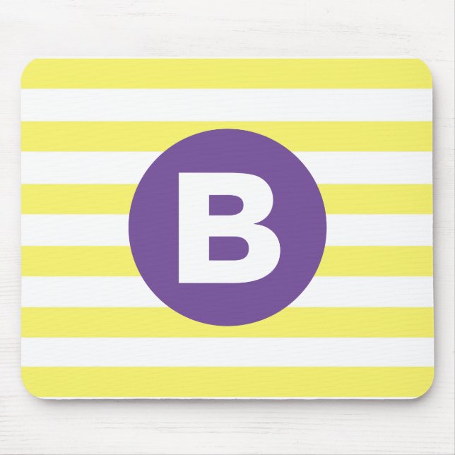 Sunny Yellow Striped Purple Monogram Mouse Mat (Front)