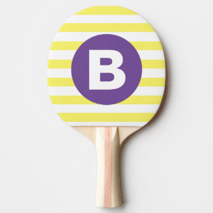 Sunny Yellow Striped Purple Monogram Ping Pong Paddle