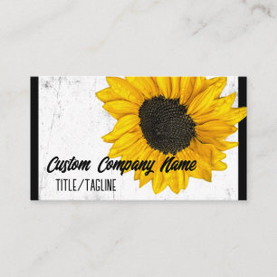 sunny yellow sunflower on black and white business card