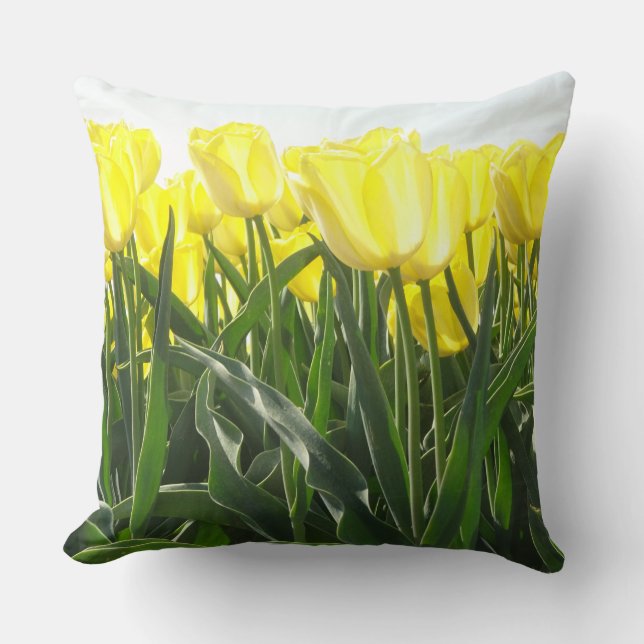 Sunny Yellow Tulips Field Throw Pillow (Front)