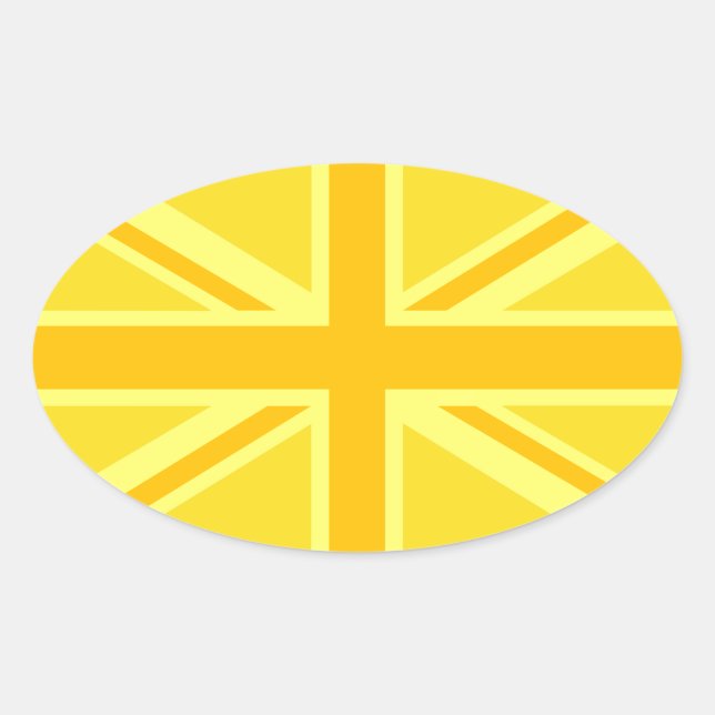 Sunny Yellow Union Jack British Flag Decor Oval Sticker (Front)