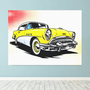 Sunny Yellow Vintage Ride Pop Illustration Canvas Print