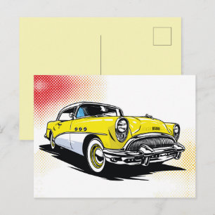 Sunny Yellow Vintage Ride Pop Illustration Postcard