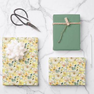 Sunny Yellow Watercolor Botanical Wrapping Paper Sheet
