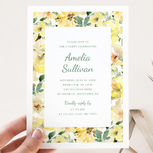 Sunny Yellow Watercolor Floral Party Invitation